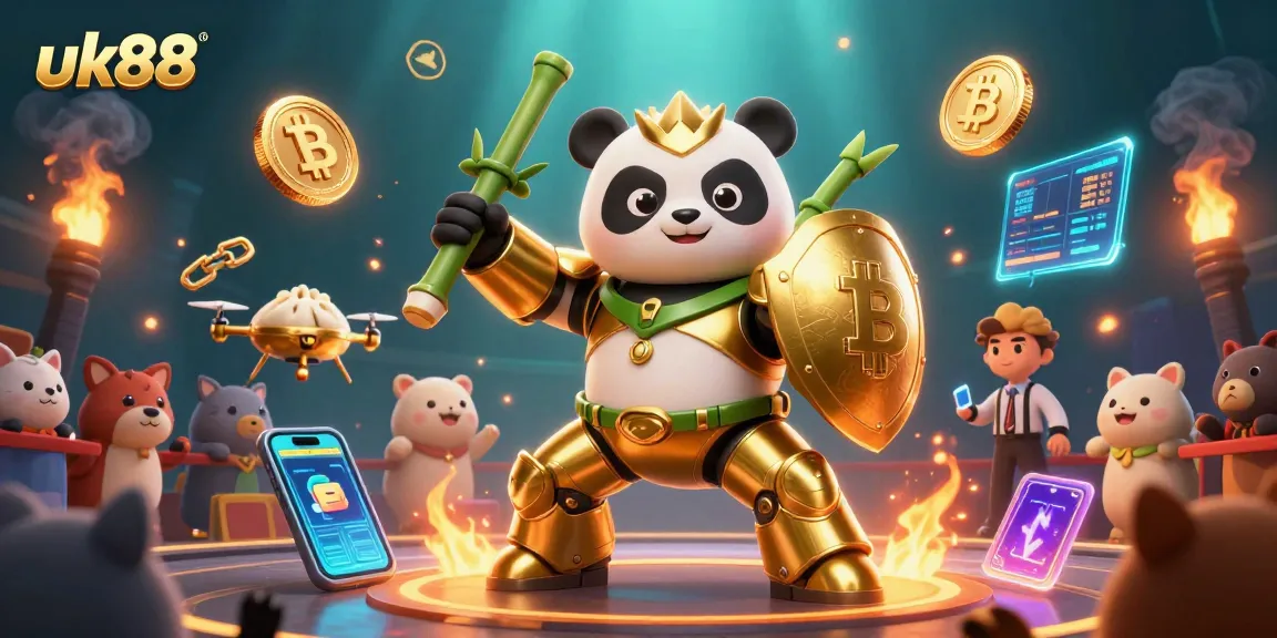 Engage with uk88's dynamic robot battle in a vibrant casino scene filled with thrilling gaming elements.