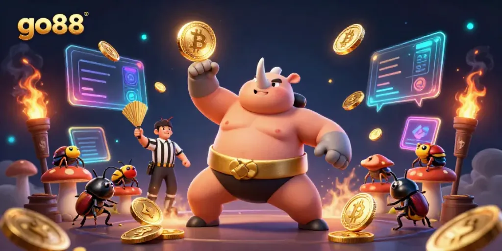 Experience the excitement of go88 gaming with a vibrant animated casino scene filled with thrilling elements.