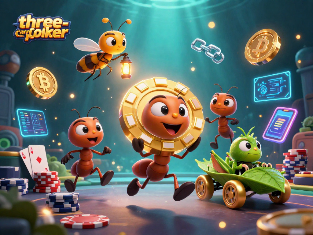 Engage in three-card-poker excitement as 3D ants heist for a giant poker chip