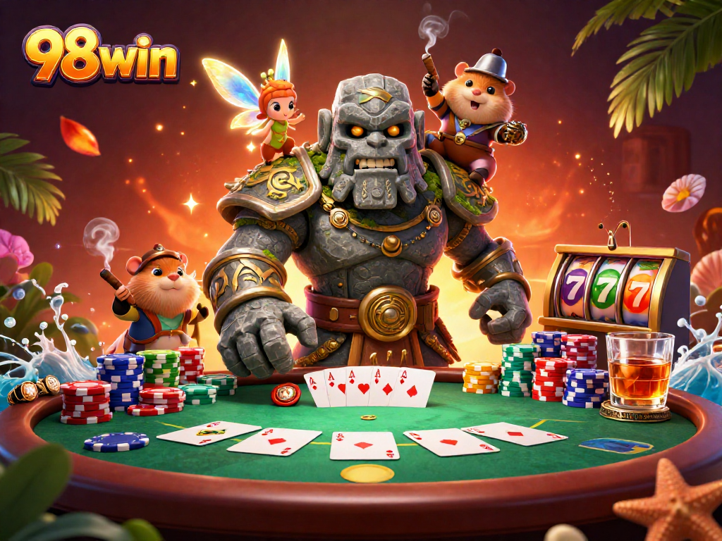 Engage in thrilling gameplay at 98win with magical characters and vibrant casino elements.