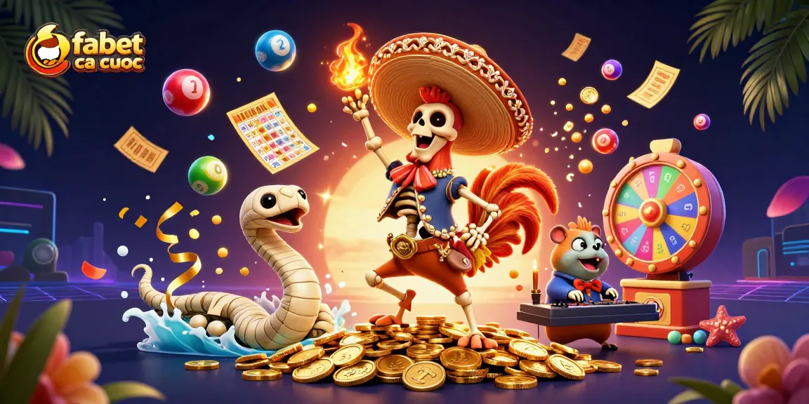 Experience vibrant excitement with fabet com ca cuoc, featuring animated characters and dynamic casino elements.