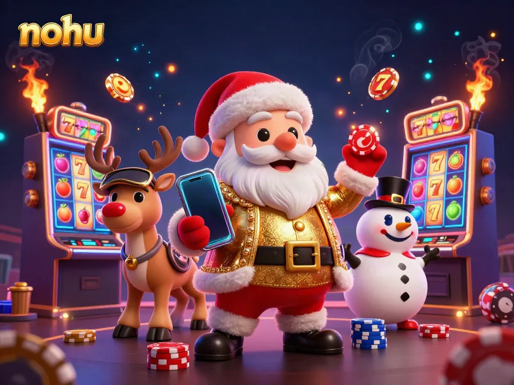 Experience nohu's jackpot excitement with Santa and friends in a vibrant casino scene