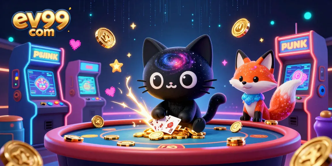 Experience cosmic gaming at ev99 com with captivating characters amidst vibrant casino elements.