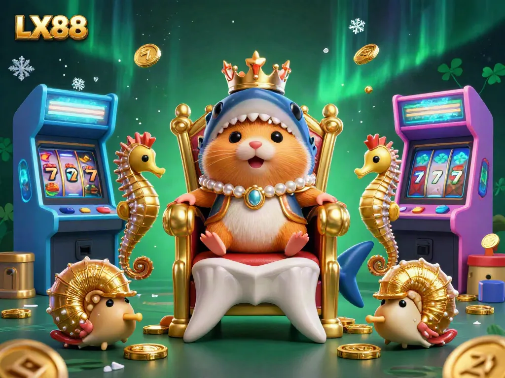 Experience interactive gaming with LX88's dynamic 3D scene of the golden hamster king and royal seahorse guards.