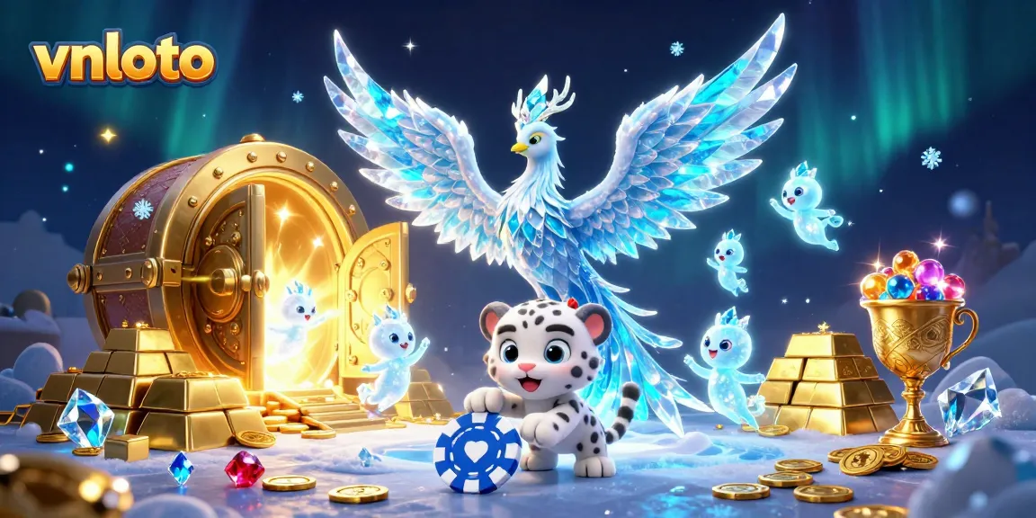 Engage with vnloto's thrilling ice-themed casino adventure featuring vibrant characters and sparkling elements.