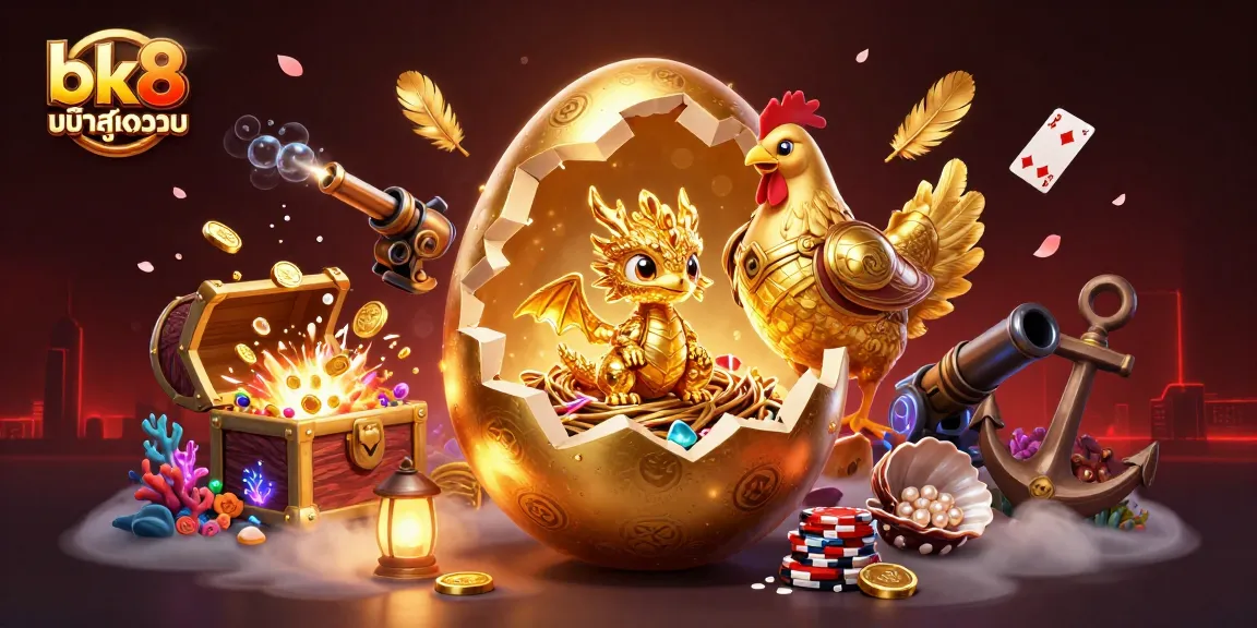Engage with bk8 เข้าสู่ระบบ in a vibrant casino world featuring a golden baby dragon and poker chips.