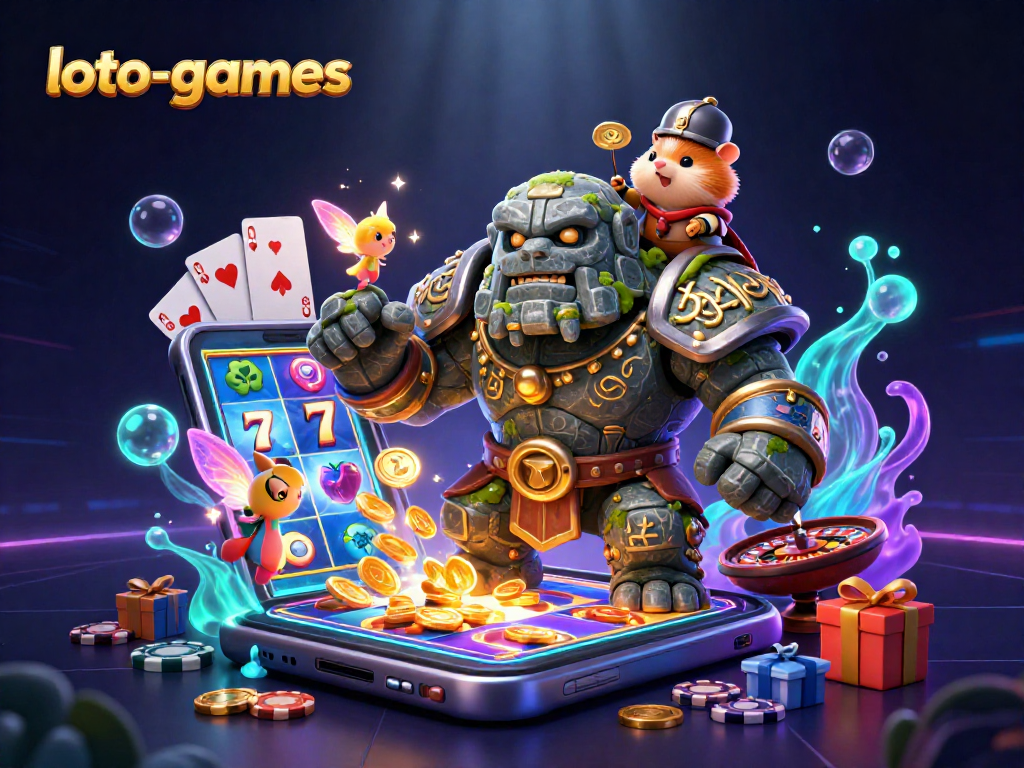 Explore winning games at loto-games with enchanting characters in a vibrant casino setting.