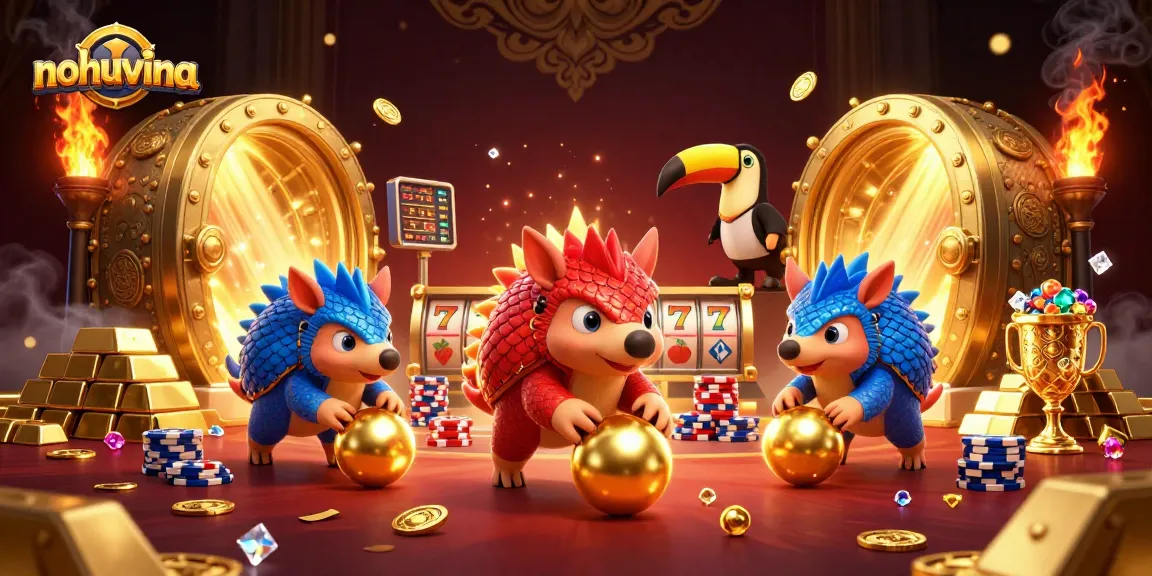 Experience nohuvina thrills with rival pangolins bowling through poker chips in a dazzling casino scene!