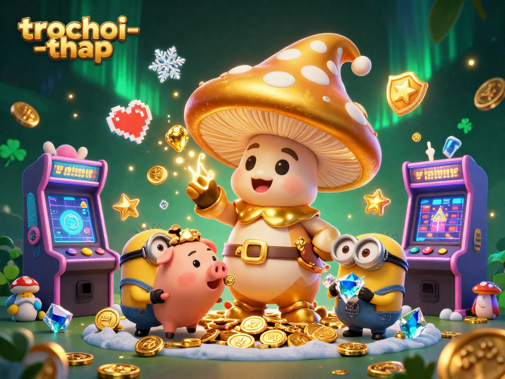 Engage in the trochoi-thap adventure, exploring a vibrant scene filled with treasures and colorful game elements.