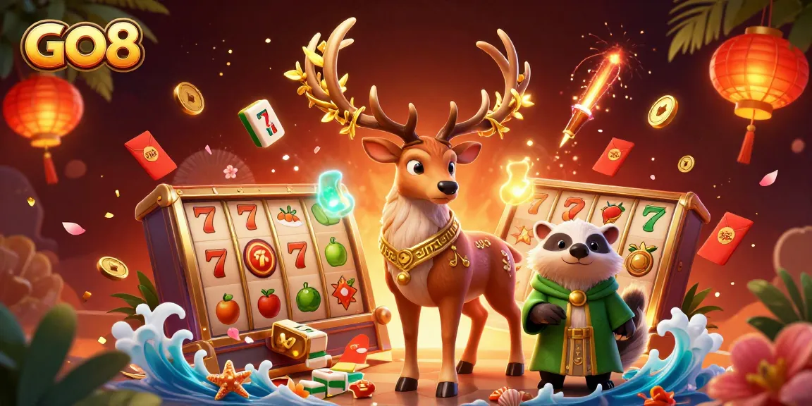 Spin and win at GO8 with a vibrant 3D scene featuring a mystical stag and engaging symbols.