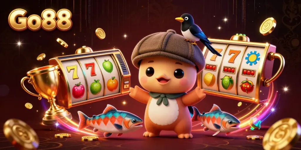 Experience the thrill of winning with Go88's vibrant slot games featuring unique characters.