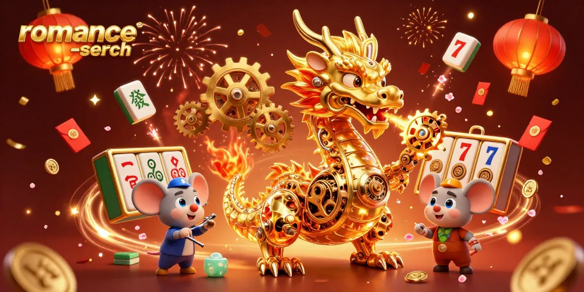 Engage with the excitement of the slots on romance-search featuring a golden dragon and festive casino elements.