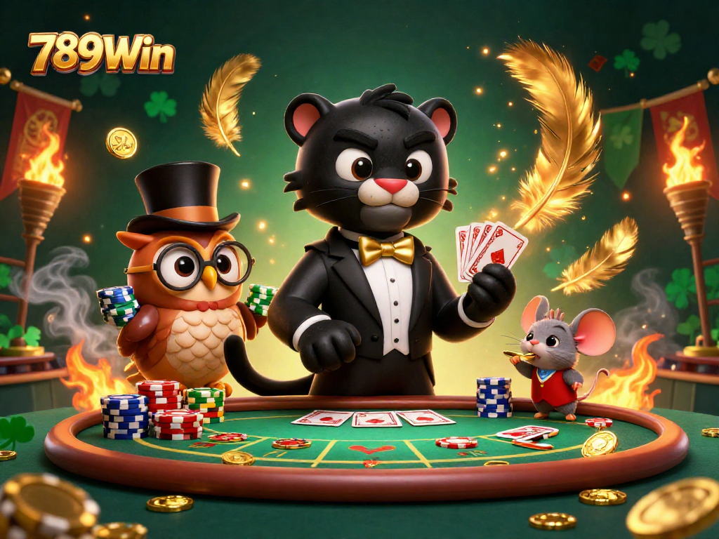 Experience thrilling casino action with 789Win featuring a panther dealer and charming characters.