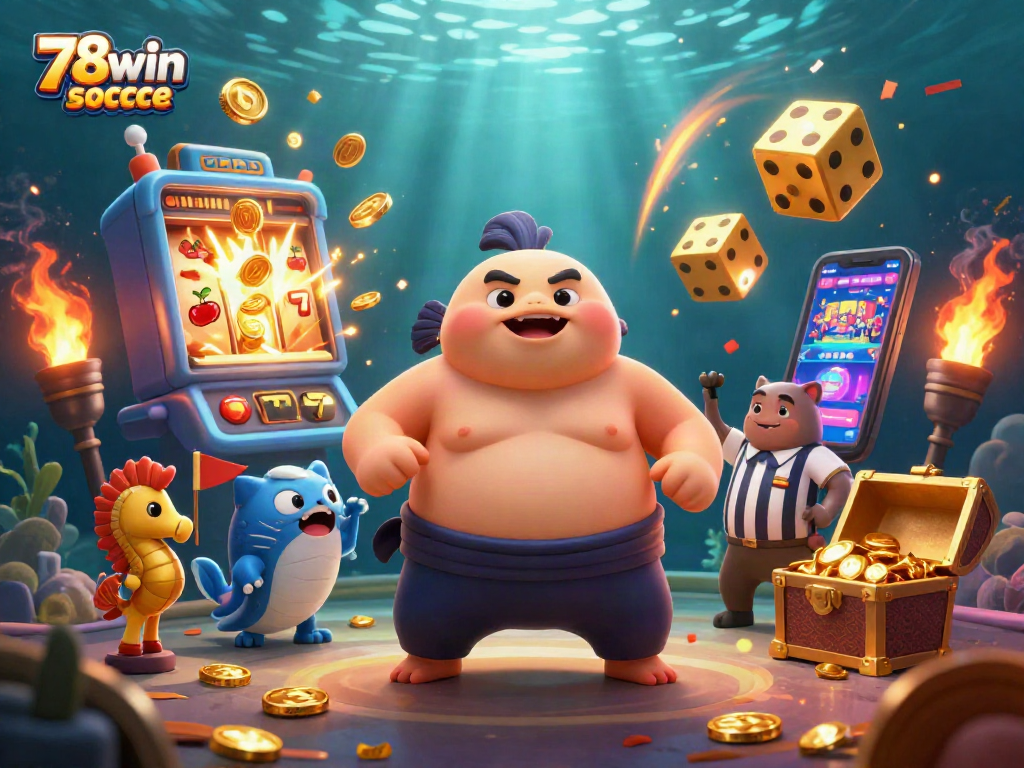 Experience exciting wins in 78win soccer, featuring a lively underwater casino scene with vibrant characters.