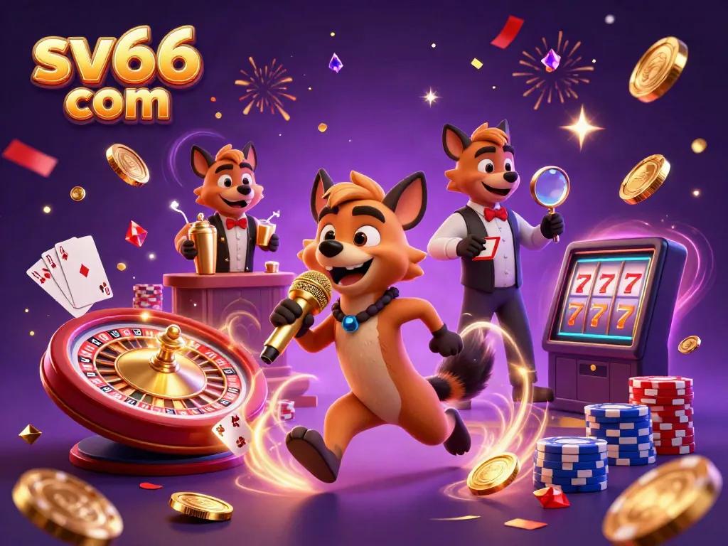 Experience the vibrant casino scene with sv66 com's lively hyena characters entertaining and mixing drinks.