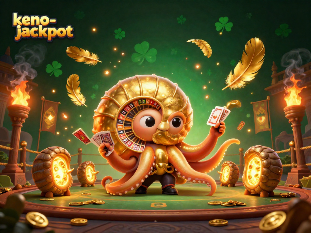 Experience keno-jackpot thrills with a vibrant 3D illustration showcasing a giant nautilus and glowing elements.