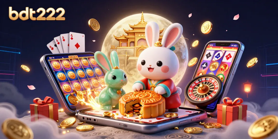Engage in thrilling gameplay at bdt222 with moon rabbit illustration, showcasing online casino elements.