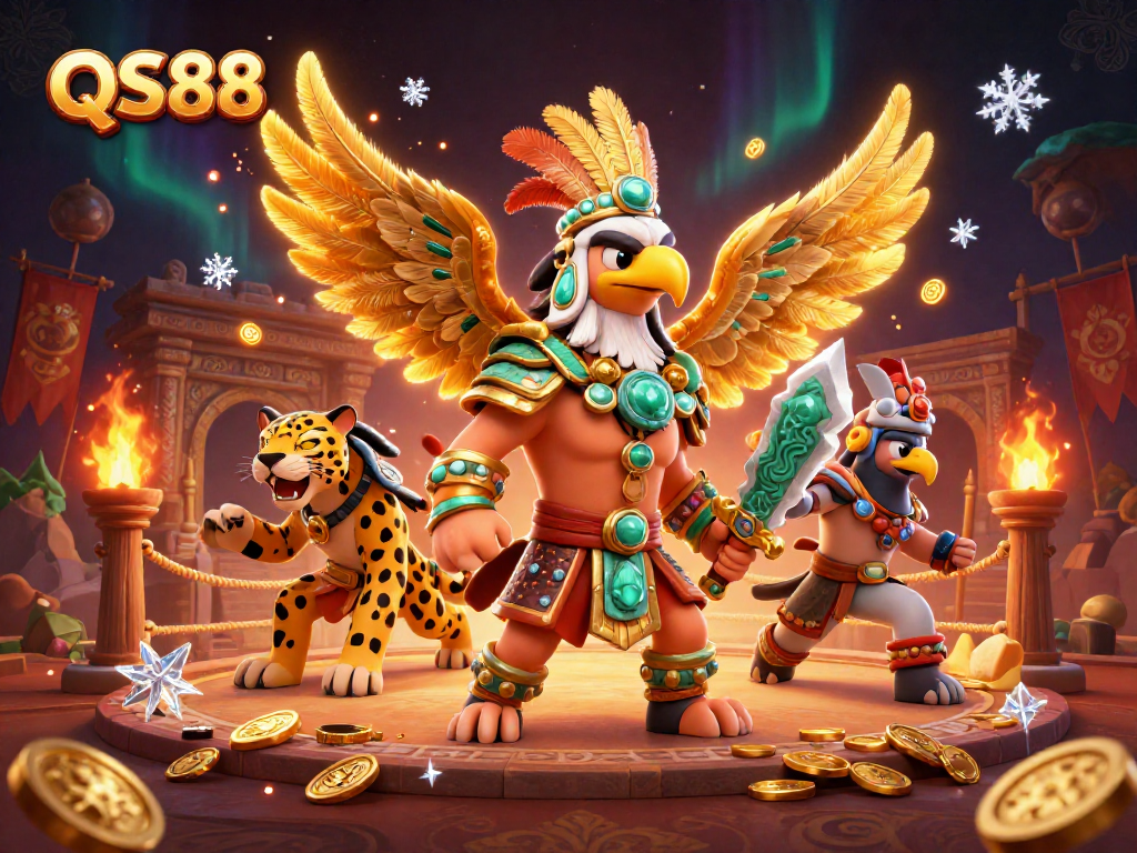 Engage with QS88: Experience thrilling bets amidst epic Aztec warriors and cinematic elements.