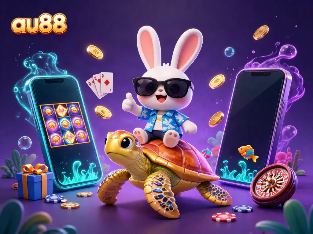 Play exciting casino games at au88 with our lucky rabbit mascot enjoying the underwater adventure.