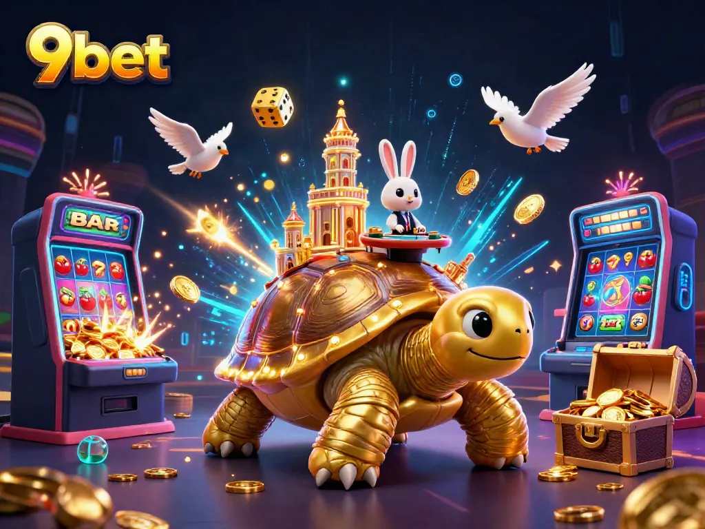 Experience thrilling gameplay with 9bet featuring a golden tortoise casino scene and dynamic slot action.