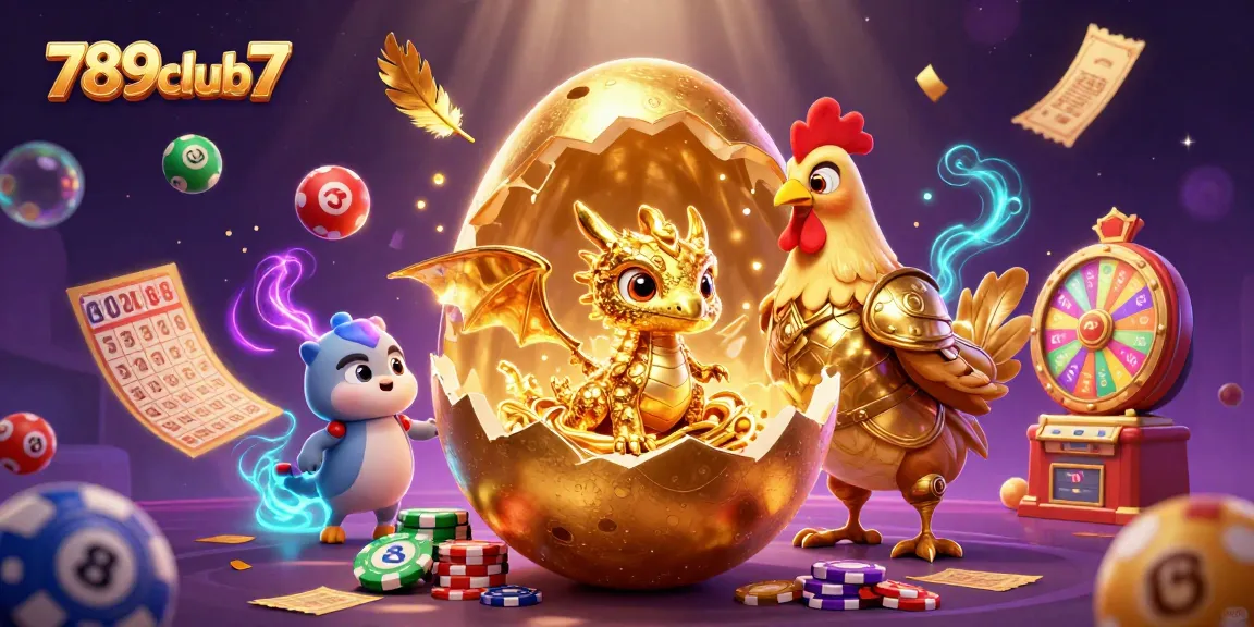 Catch the excitement of 789club7 with a golden baby dragon revealing treasures amidst swirling casino elements.