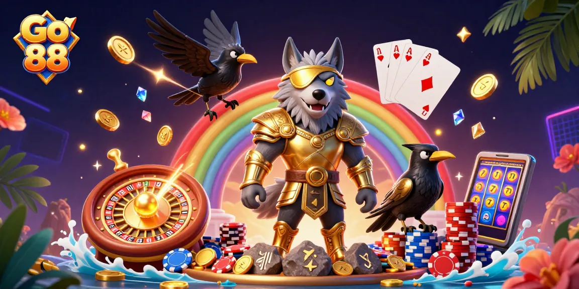 Engage in the exciting world of Go 88 with interactive casino characters and dynamic game elements around them.
