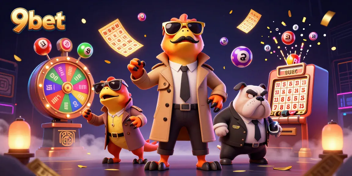 Engage in thrilling moments with 9bet's vibrant lottery scene featuring colorful elements and dynamic prizes.