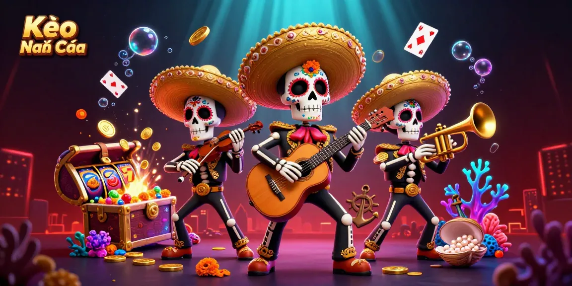 Kèo Nhà Cái offers vibrant slots with 3D mariachi characters and gold coins in stunning underwater scene.