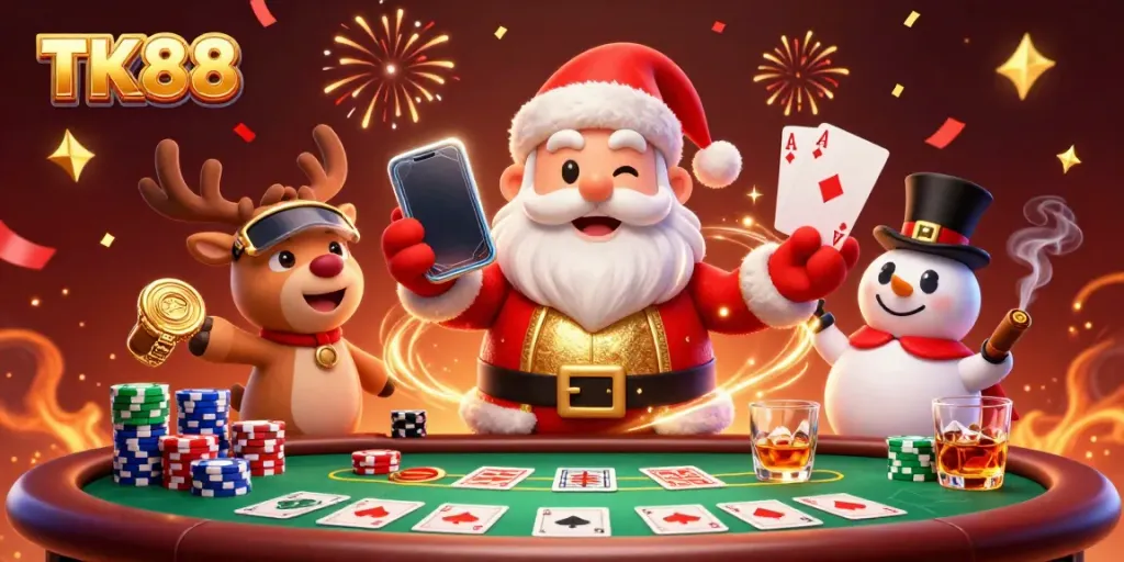 Experience exciting gameplay and jackpots with TK88 in a rich casino-themed scene.