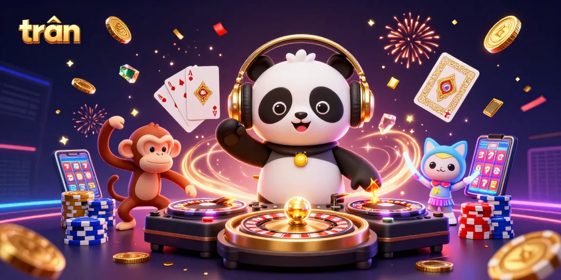 trần spins vibrant casino energy with DJ panda, breakdancing monkey, and rave kitten