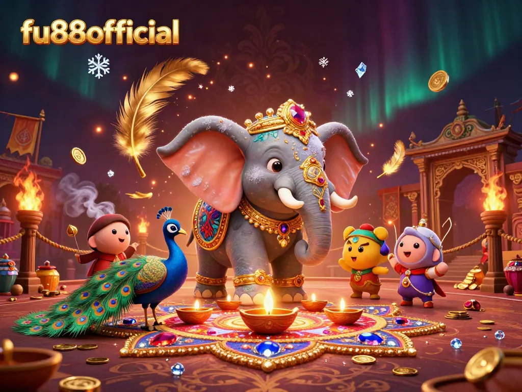 Experience the vibrant atmosphere of fu88offical with a Diwali-themed casino scene featuring colorful decorations and dynamic gaming elements.