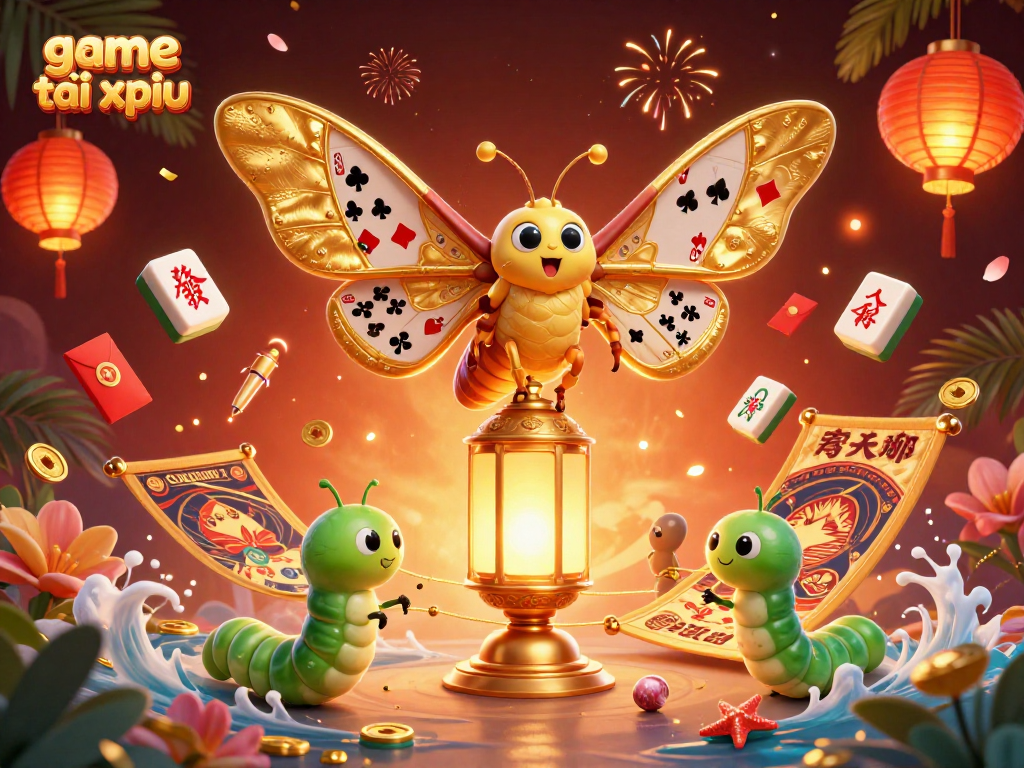 Experience the excitement of game tài xỉu with vibrant colorful casino elements and characters in a dynamic scene.