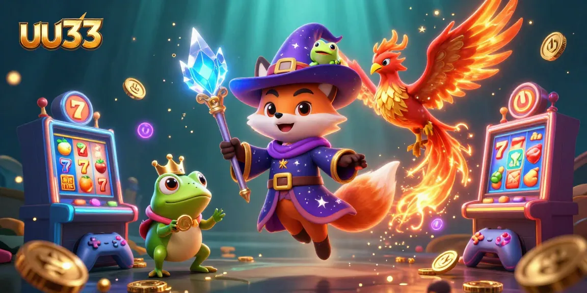 Spin and win with uu33's vibrant slots scene featuring a mystical wizard and phoenix!