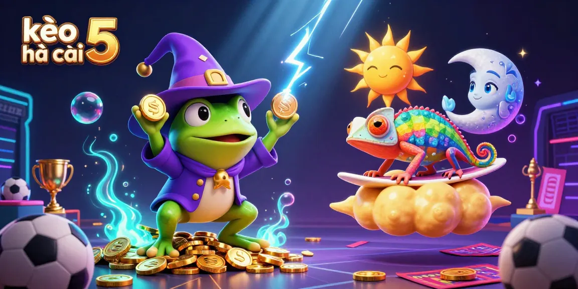 Engaging scene with kèo nhà cái 5 highlighting dynamic betting elements, iconic characters, and sports figures.
