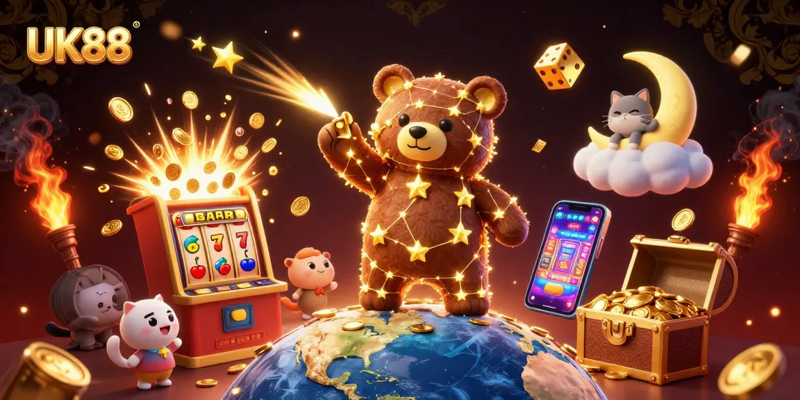 Experience the excitement of UK88 as cartoon characters celebrate big wins at the casino.