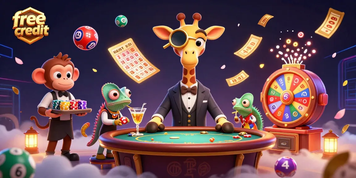 Engage with exciting free credit offers at online casinos featuring a high-roller giraffe, monkey valet, and chameleon bartender.