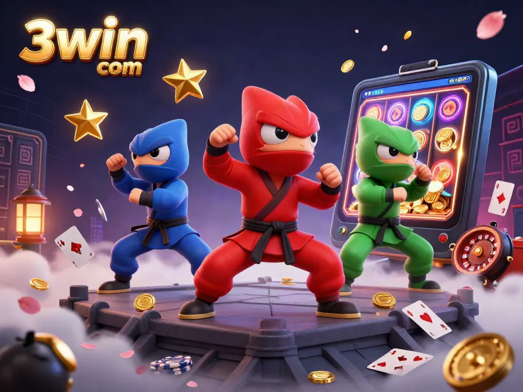 Experience winning excitement at 3win com with vibrant ninjas embodying the thrill of casino action amidst lively elements.