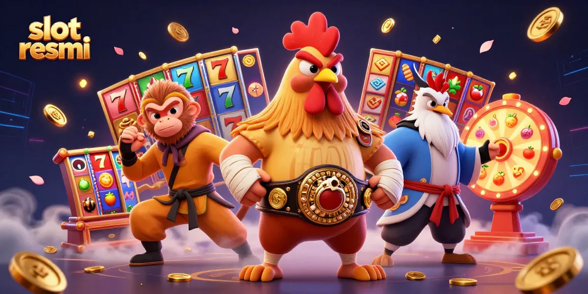 Join the action at slot resmi with a vibrant 3D scene featuring a Muay Thai rooster, monkey martial artist, and crane master.
