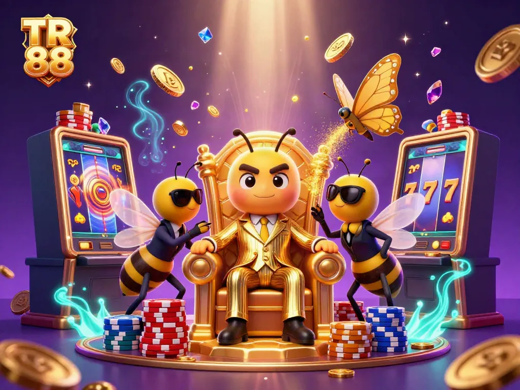 Experience a vibrant scene of TR 88 with a cartoon mob boss amidst golden coins and slot machine action.