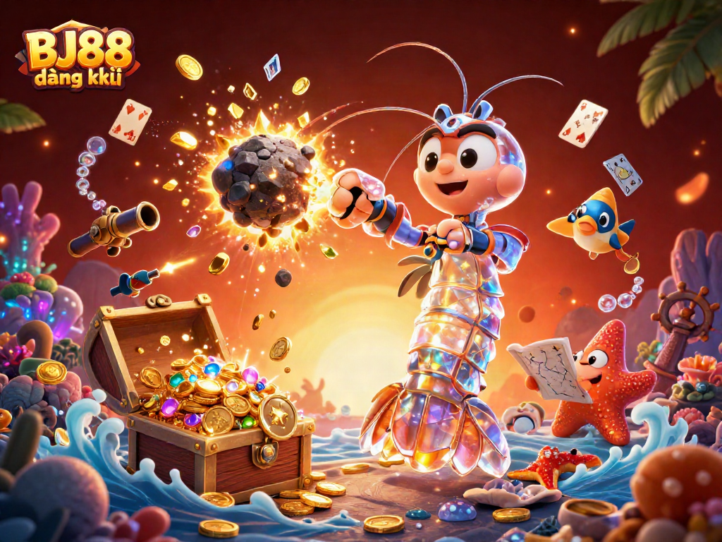 BJ88 đăng ký powers up gameplay with a dazzling casino battle of treasures in a vivid underwater scene.