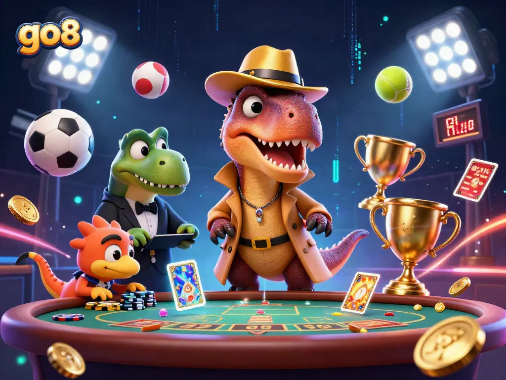 Trải nghiệm go 88 đầy sắc màu với raptor, stegosaurus và compy đang chơi bài blackjack.