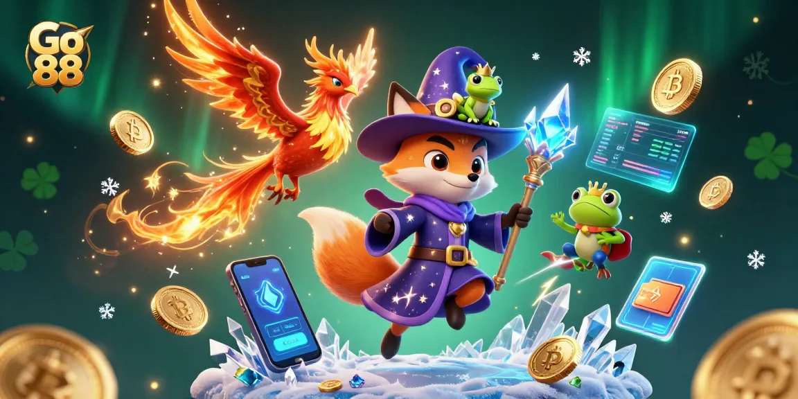 Experience thrilling gaming at Go 88 with our magical wizard and phoenix illustration.