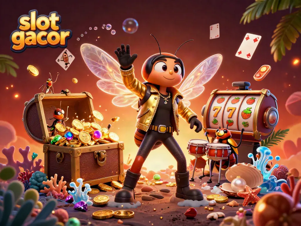Experience thrilling gameplay with slot gacor, featuring a lively casino scene of colorful characters and jackpot elements.