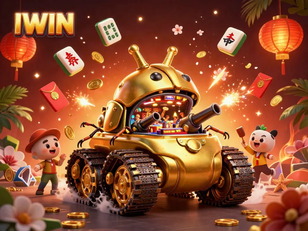 IWIN's vibrant casino scene comes alive with confetti and golden poker chips.
