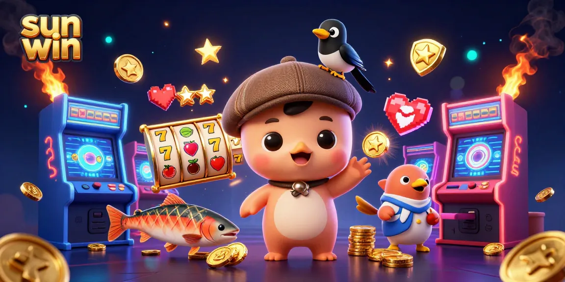 Experience thrilling wins with sun win in this vibrant 3D casino illustration featuring jackpot reels!