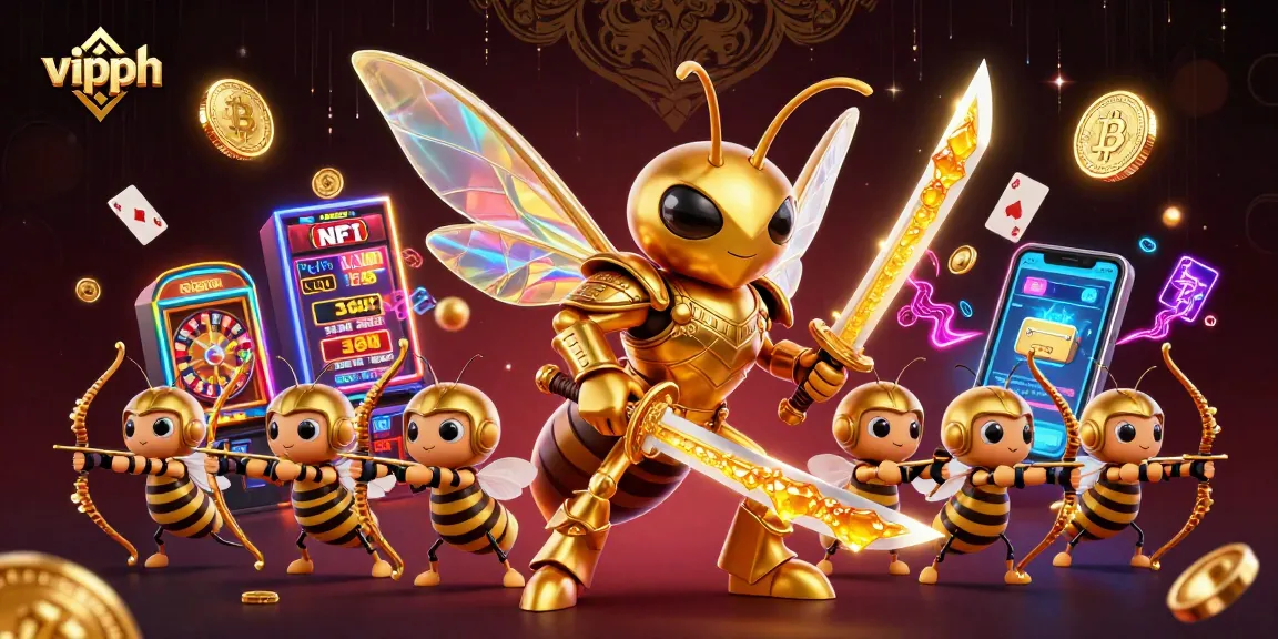 Experience excitement at vipph casino with vibrant slot machines and poker cards in a dynamic 3D illustration