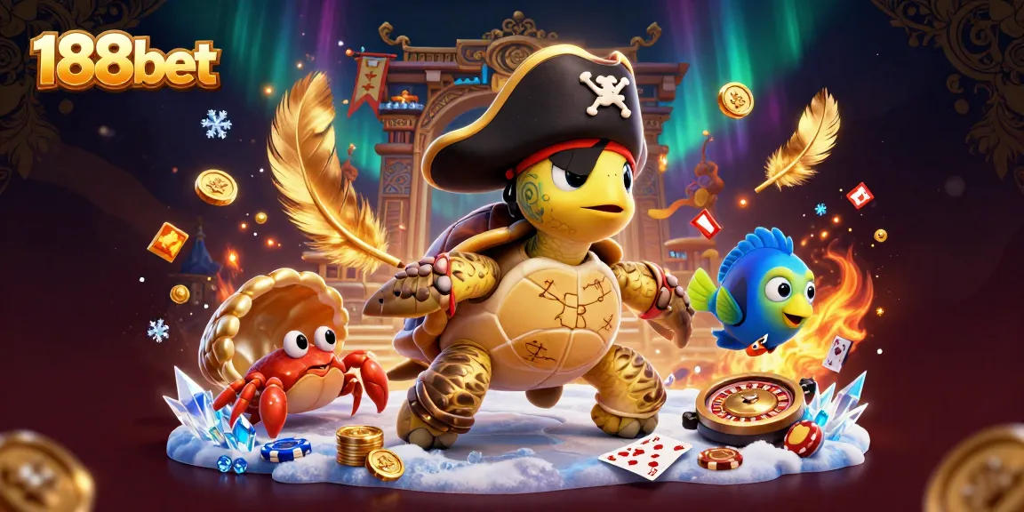 Join the fun with 188bet as a colorful pirate-themed scene showcases vibrant casino games.