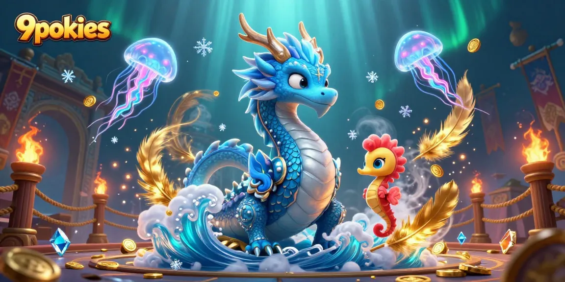 Engage in vibrant 9pokies gameplay with our enchanting azure water dragon and seahorse knight.